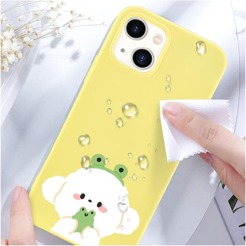 Cute Puppy Pattern Cell Phone Case for iPhone 13, Anime Dog Design Women Girls Soft Yellow Liquid Silicone Shockproof Scratch-Resistant with Micro...