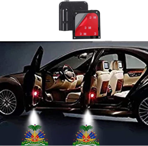 Haiti Flag Car Door Projector Logo Light, Universal Courtesy LED Ghost Shadow Lights Welcome Lamp Suitable Haiti Car Accessories fit All Models (H...