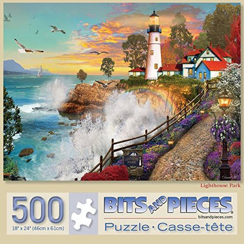 Bits and Pieces - 500 Piece Jigsaw Puzzle for Adults - ‘Lighthouse Park’ 500 pc Large Piece Sunset by The Ocean Jigsaw by Artist David Maclean - 1...