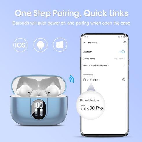Wireless Earbuds 2024 Bluetooth 5.3 Headphones HiFi Stereo, 40H Playtime in-Ear Earbud, Bluetooth Earbuds with LED Power Display, IP7 Waterproof W...