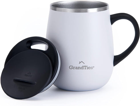 GRANDTIES Insulated Coffee Mug with Handle - Sliding Lid for Splash-Proof 16 oz Wine Glass Shape Thermal Tumbler with Double Walled Vacuum Stainle...