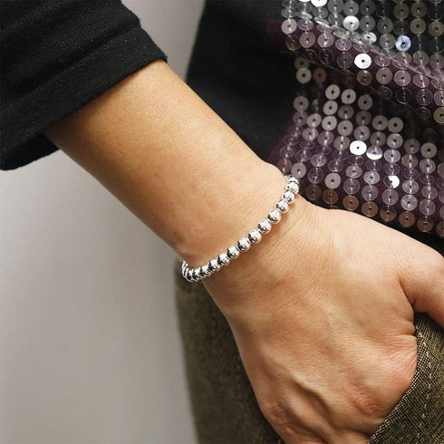 925 Sterling Silver 4MM-10M Italian Bead Ball Chain Bracelet- Handmade Bead Italian Bracelet, Silver Bead Bracelet For Women, 6.5, 7, 7.5, 8 Inch ...