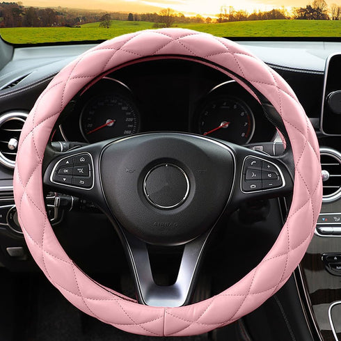 Soft Microfiber Leather Steering Wheel Cover, Universal 15 Inch for Women Girls, Fit Vehicles, Sedans, SUVs, Vans, Trucks - Light Pink...