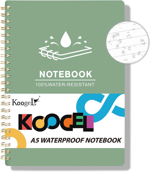 Koogel Spiral Notebook A5, Waterproof Notepad Ruled Notebook 60 Sheets Stone Paper All Weather Notebook for School Office Camping Outdoor Activiti...