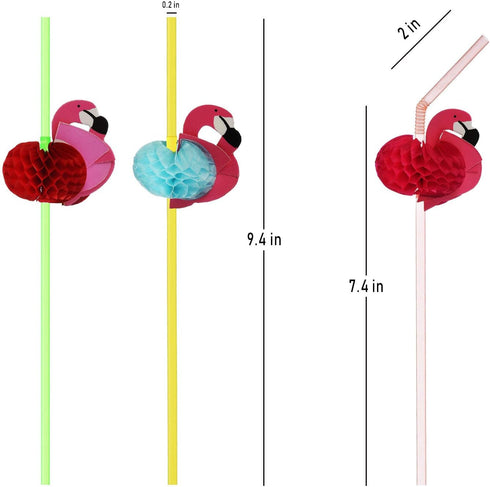 ALINK 50 Flamingo Straws, Plastic Drinking Straws for Tropical Luau Party Supplies/Hawaiian/Birthday/Pool Party Decorations...
