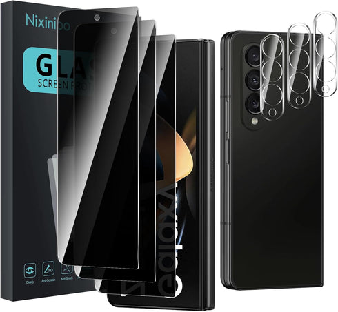3 Pack Privacy Screen Protector for Samsung Galaxy Z Fold 4 With 3 Pack Camera Lens Protector, Anti Spy Tempered Glass 9H Hardness, Black Protecto...