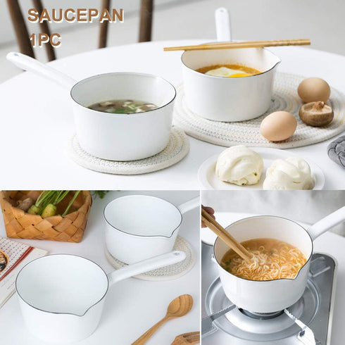 1.2L Saucepan, Enamel Milk Pan, Butter Warmer, Milk Pot, Easy to Cook and Clean, Non-Stick Milk Boiling Pot with Handle for Home Kitchen Restauran...