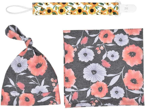 Floral Swaddle Blanket, Receiving Blankets Girl, Flower Swaddling Blanket, Pacifier Clip, Baby Swaddle Registry, Newborn Wrap Soft Snug Strethey B...