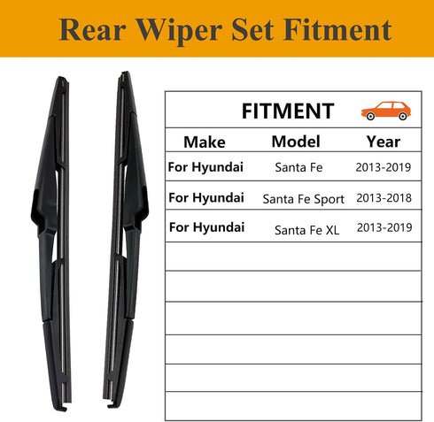 2 Pack Rear Wiper Blades for Hyundai Santa Fe 2013-2019 / Hyundai Santa Fe XL 2013-2019 / Hyundai Santa Fe Sport 2013-2018 Back Windshield Wiper R...