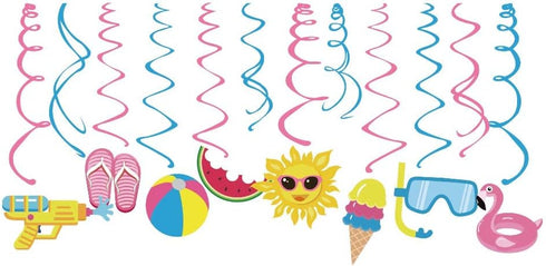 30Ct Pool Hanging Swirl Decorations, Summer Party Supplies, Beach Birthday Theme, Tropical Kids Decor for First 1st Boys Girls Baby Shower, Pink F...