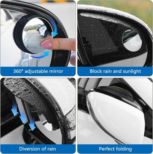 Blind Spot Mirrors, Side Rear View Mirror Rain Visor Guard, Reversing Auxiliary Round Convex Blind Area Mirror, Wide Angle Adjustable for Car SUV ...
