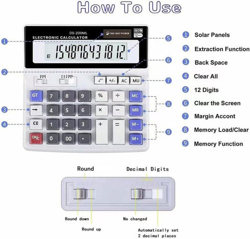 Desk Calculator Large 12 Digit Display, Dual Power Basic Calculator Desktop, Big Button for Office, Business, Home and School (Grey)....