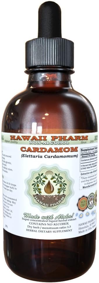 Cardamom Alcohol-Free Liquid Extract, Organic Cardamom (Elettaria cardamomum) Dried Seed Glycerite Hawaii Pharm Natural Herbal Supplement 2 oz...