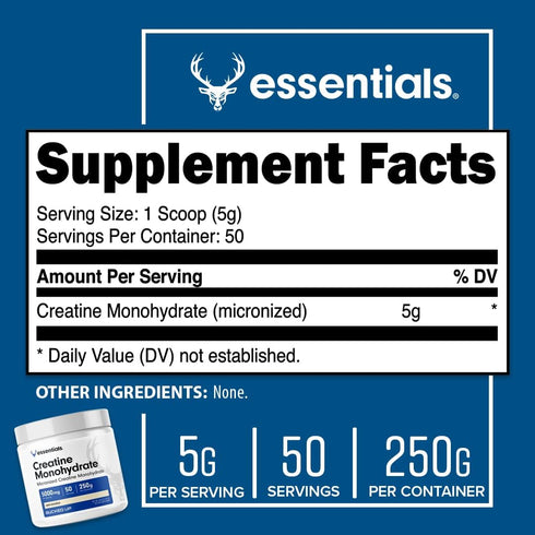 Bucked Up Creatine Monohydrate 250 Grams Micronized Powder, Essentials (50 Servings)...