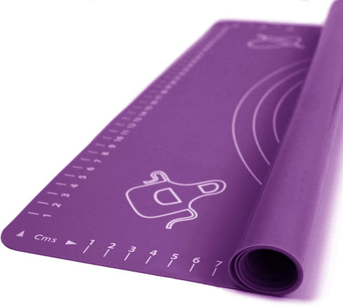 Silicone Baking Mat for Rolling Pastry Dough with Measurements, 19.7" x 15.7" BPA Free Non stick and Non Slip Purple Table Sheet Baking Supplies f...
