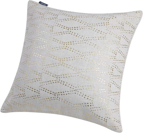 Gold Sofa Throw Pillow Cover 1pc 20X20inch Ecru White Textural Linen Look Metallic Print Rhombus Wavy Christmas Geometric Decorative Pillowcase Co...
