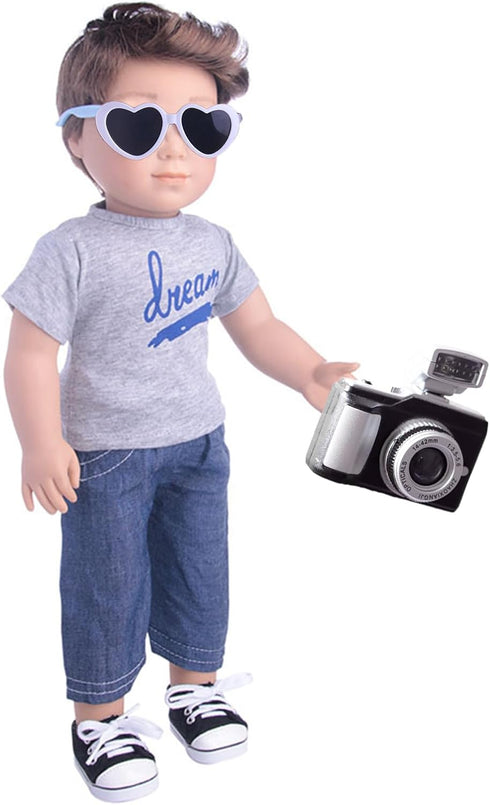 18 Inch Doll Clothes, Baby Doll Accessories with T-Shirt + Jeans + Canvas Shoes + Glasses Suitable for Infant Dolls Baby Girls and Boys 18 Inch Do...
