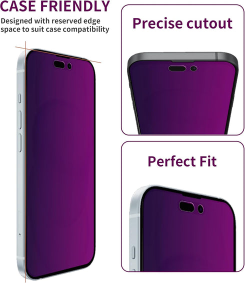 2 Pack Privacy Screen Protector for iPhone 15 Pro Max Tempered Glass for iPhone15 ProMax 6.7inch Private Glass Anti-Spy Anti-Blue Light Eye Protec...
