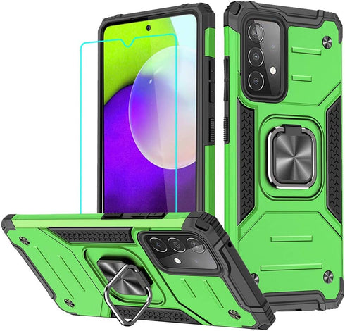 HNHYGETE Samsung A52 Case, Galaxy A52 5G Case, with HD Screen Protector, Shockproof Tough Rugged Hard Rubber Bumper with 360 Rotation Ring Kicksta...
