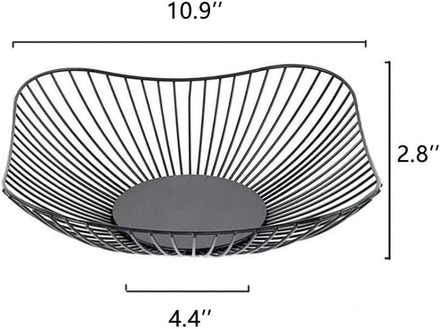 Short Curved-Edge Modern Creative Stylish Single Tier Dish,Metal Iron Wire Fruit Vegetables Bread Decorative Stand Serving Bowls Basket Holder (Bl...