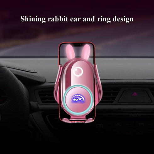 Car Phone Holder Mount Wireless Charging Auto Clamping Rotatable Vent Clip Cute Pink Rabbit Woman for iPhone 15 14 13 12 11 10 Pro Xs Samsung S23 ...