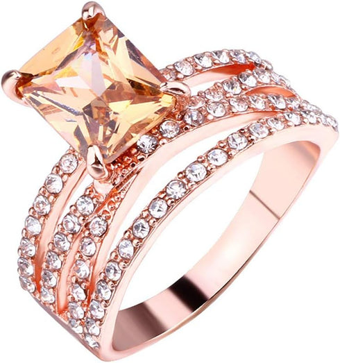 Greendou Fashion Jewelry 14k Rose Gold Plated Sterling Silver Square Champagne Zirconia Ring Size 5-10 (8)...