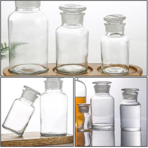 Baluue 250mL Lab Chemicals Bottle Lab Vials Clear Reagent Bottle Glass Narrow Mouth Bottle Clear Glass with Ground Glass Stopper and Graduate for ...