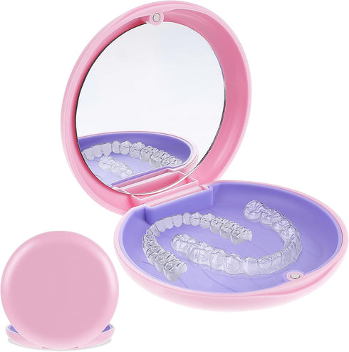 Retainer Case with Mirror Portable Slim Aligner Box Travel Mouth Guards Holder Cute Retainer Organizer for Dental Caring Tooth Brace Storage Acces...