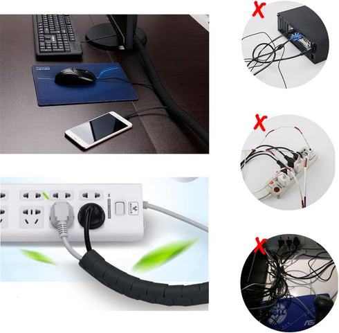 Black Cable Wire Organizer Cord Sleeve Management Cord Hider for Computer, TV, Desk, VIWIEU 5 Feet EZ Cable Sleeve Bundler Flexible & Expandable H...