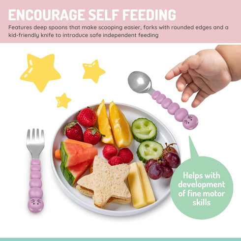 melii Toddler and Kid Feeding Spoon & Fork Set, Stainless Steel, BPA Free, Dishwasher safe (Cat & Bulldog 4pc)...