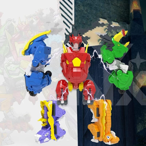 5-in-1 Robot Dinosaur Toys Set: Large Transforming Robot Take Apart Kit with 5 Dinosaur Action Figures - Triceratops Deformation Toys for Kids Age...