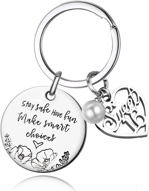 FAMOORE Stay Safe Have Fun Make Good Choices Sweet 16 Years Old Girl Gifts for Birthday, 16th teenage Drivers Keyring, New Driver or Graduation Ke...