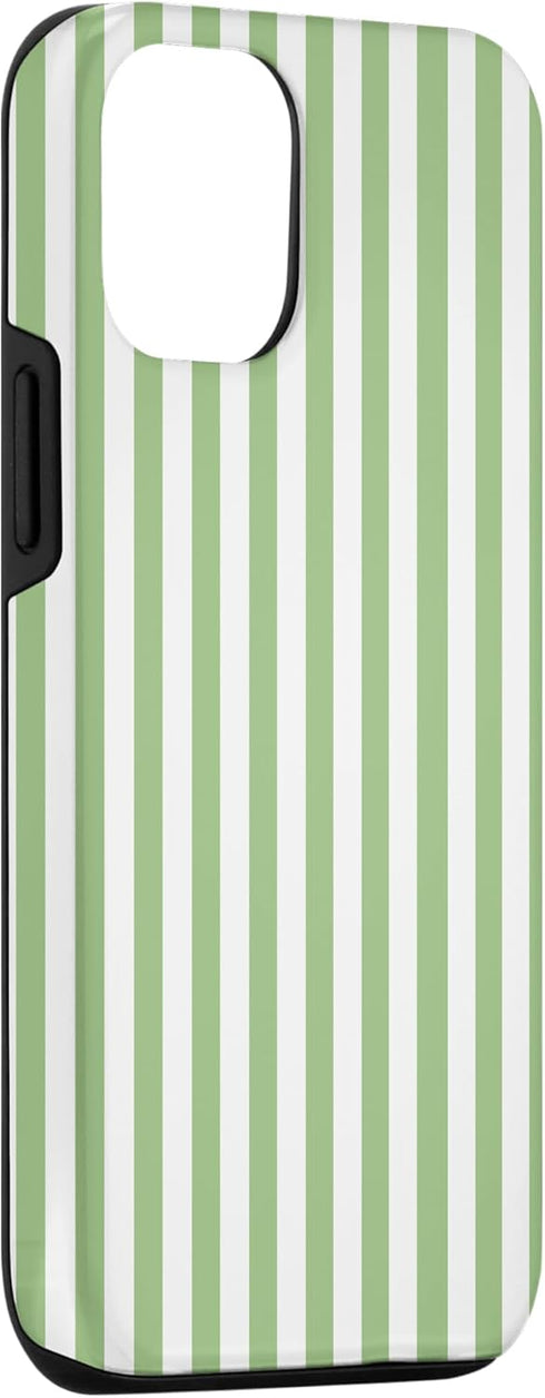 iPhone 15 Striped Pattern Green and White Vertical Lines Case...