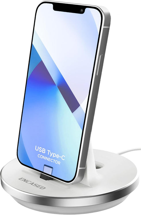 Encased USB C Non-Wireless Charging Stand for iPhone 15/15 Pro Max - Fast Charging Wired Desktop Charger, Type-C Connector (White)...