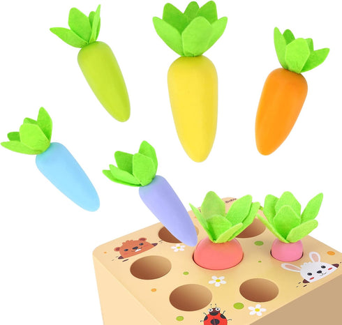 KMTJT Montessori Toys for 1 2 3 Year Old Toddlers, Macron Carrot Harvest Game Wooden Toys for Baby Boys and Girls, Educational Learning Shape Sort...