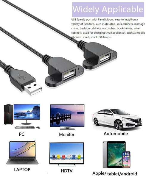 Guo USB Charging Extension Cable Male to Dual Female, USB 2.0 Charging Port 1 to 2 Panel Mount with Screw Hole, Used for Furniture/Mobile Phones/P...