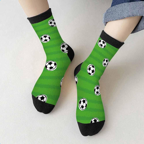 Soccer Crew Socks for Woman Size 6-8 Green Field Ball Sport Cartoon Girls Socks...
