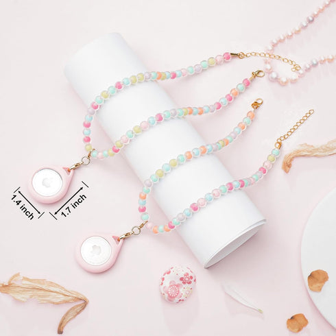Cute Airtag Necklace Holder for Kids Girls, 2 Pack Love Heart and Rainbow Case Cover for Apple Airtag......
