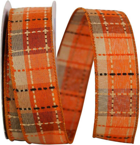 Reliant Ribbon Check Stitch Plaid Field Wired Edge Ribbon, 1-1/2 Inch X 20 Yards, Multi...