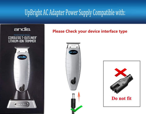 UpBright AC Adapter Compatible with Andis Master MLC Cordless Clipper 74034 T-Outliner Lithium Ion Li Barber Trimmer ORL 74000 04987 74010 74067 1...