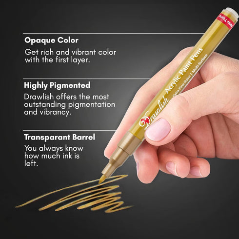 Acrylic Paint Pens - Permanent Markers 2 Gold Pens & 2 Silver Paint Marker Pens Set of 4 Acrylic Pens 0.7mm Extra Fine Tip - Ideal for Rock Painti...