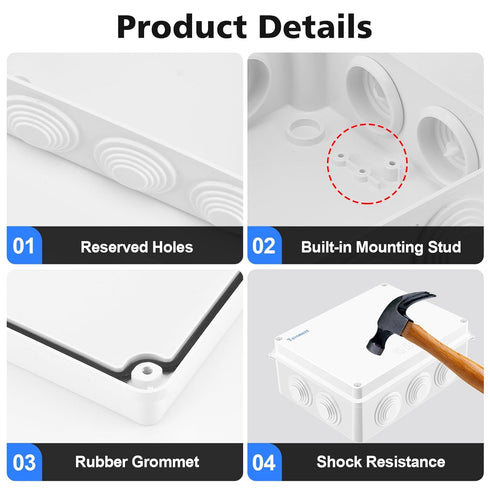 Waterproof Junction Box (7.9"x6.1"x3.1"), Dustproof IP65 Rated Electrical Project Enclosure with 10 Cable Entries - Sturdy ABS Plastic, Easy to Op...