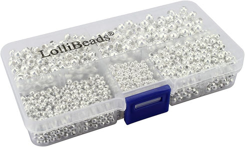 LolliBeads (R) Silver Plated Smooth Round Metal Beads Assorted Size Jumbo Pack 2100 pcs...