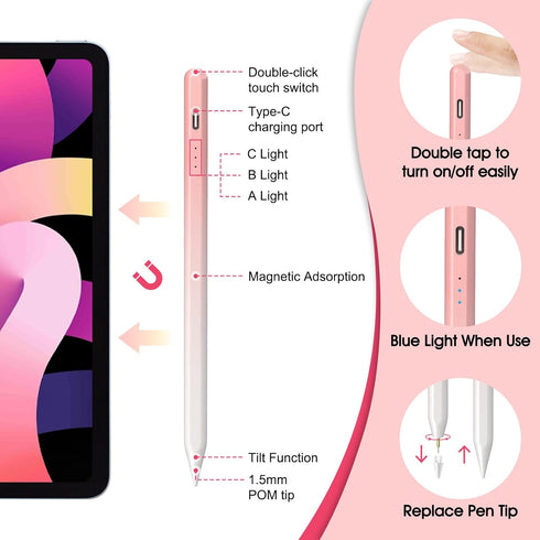 Stylus Pen for iPad,Palm Rejection Tilt Sensitivity Fast Charging Pencil Only Work for 2018 Or Later iPad 10/9/8/7/6th Gen,Pro 12.9&11",Mini 6/5,A...