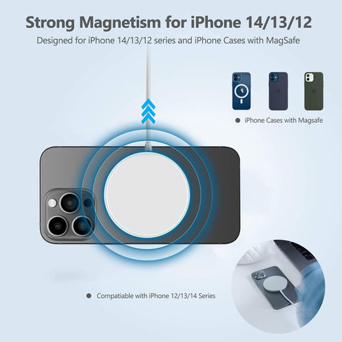 Magnetic Wireless Charger, 15W Max Fast Charging Pad Compatible with MagSafe Charger for iPhone 14/14 Pro/14 Plus/14 Pro Max, iPhone 13/13 Pro/13 ...