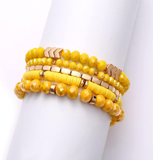 Beaded Stretch Bracelets for Women Multilayered Colorful Crystal Heishi Bead Bracelets Boho Stackable Strand Bracelet Set Summer Beach Surfer Brac...