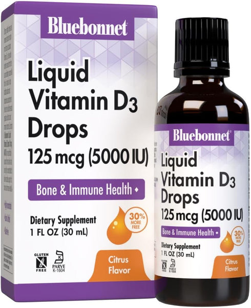 Bluebonnet Nutrition Liquid Vitamin D3 Drops 5000 IU, Aids in Muscle and Skeletal Growth, D3, Non GMO, Gluten Free, Soy Free, Dairy Free, Kosher, ...