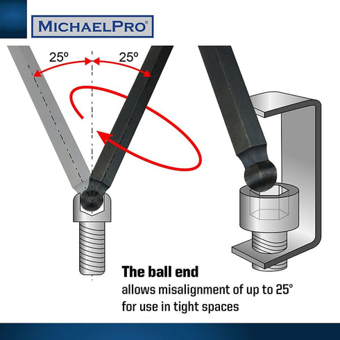 MichaelPro MP001048 Ball End Hex Key Set, 9pc Allen Wrench Set in Metric, Comes with a Convenient Storage Holder with Hook...