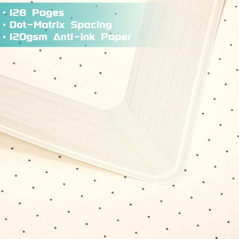 Dotted Journal/Notebook - Dot Grid Hard Cover Notebook, Premium Thick Paper with Fine Inner Pocket, Black Smooth Faux Leather, Pen Loop, 5.3'' x 8...