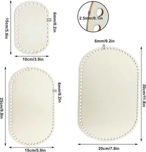 Waziaqoc 3PCS Wooden Basket Bottom, Wooden Crochet Bag Bottom Oval Wood Base for DIY Basket Weaving Supplies...